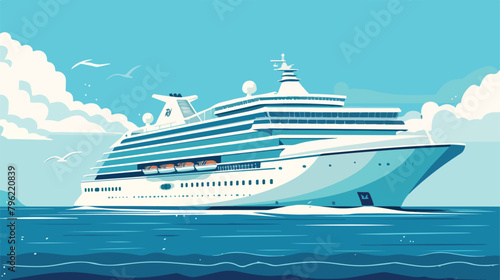 Luxury cruise ship in the ocean. Vector flat style illustration
