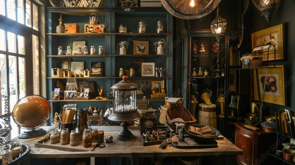 Hotel boutique with a variety of goods and souvenirs for tourists. A small cozy store, bags, jewelry, clothing items, selling small items. Advertising image concept for hotels. Generative by AI Hotel boutique with a variety of goods and souvenirs for tourists. A small cozy store, bags, jewelry, clothing items, selling small items. Advertising image concept for hotels. Generative by AI