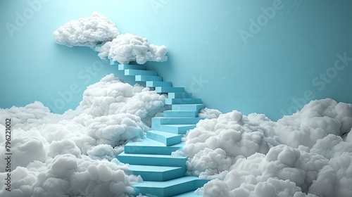 Ladder to success, steps disappear into clouds, simple background. photo
