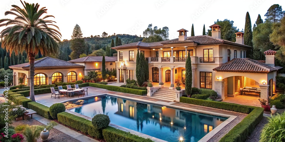 Fototapeta premium Luxury detached villa with garden and transparent background