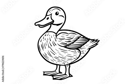 basic cartoon clip art of a Duck, bold lines, no gray scale, simple coloring page for toddlers
