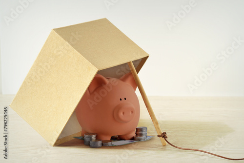 Piggy bank in box trap - Financial scam traps concept © calypso77