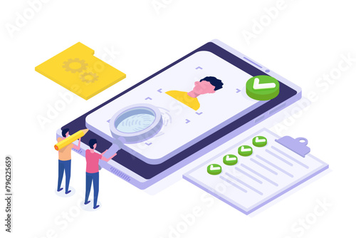 Know your customer or digital kyc, verifying the identity of its clients concept. Isometric Vector illustrations