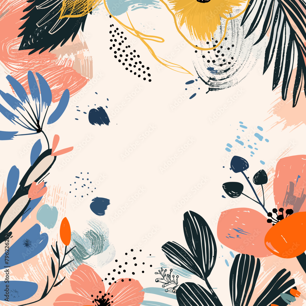 Abstract floral background with hand drawn doodles. Vector illustration.