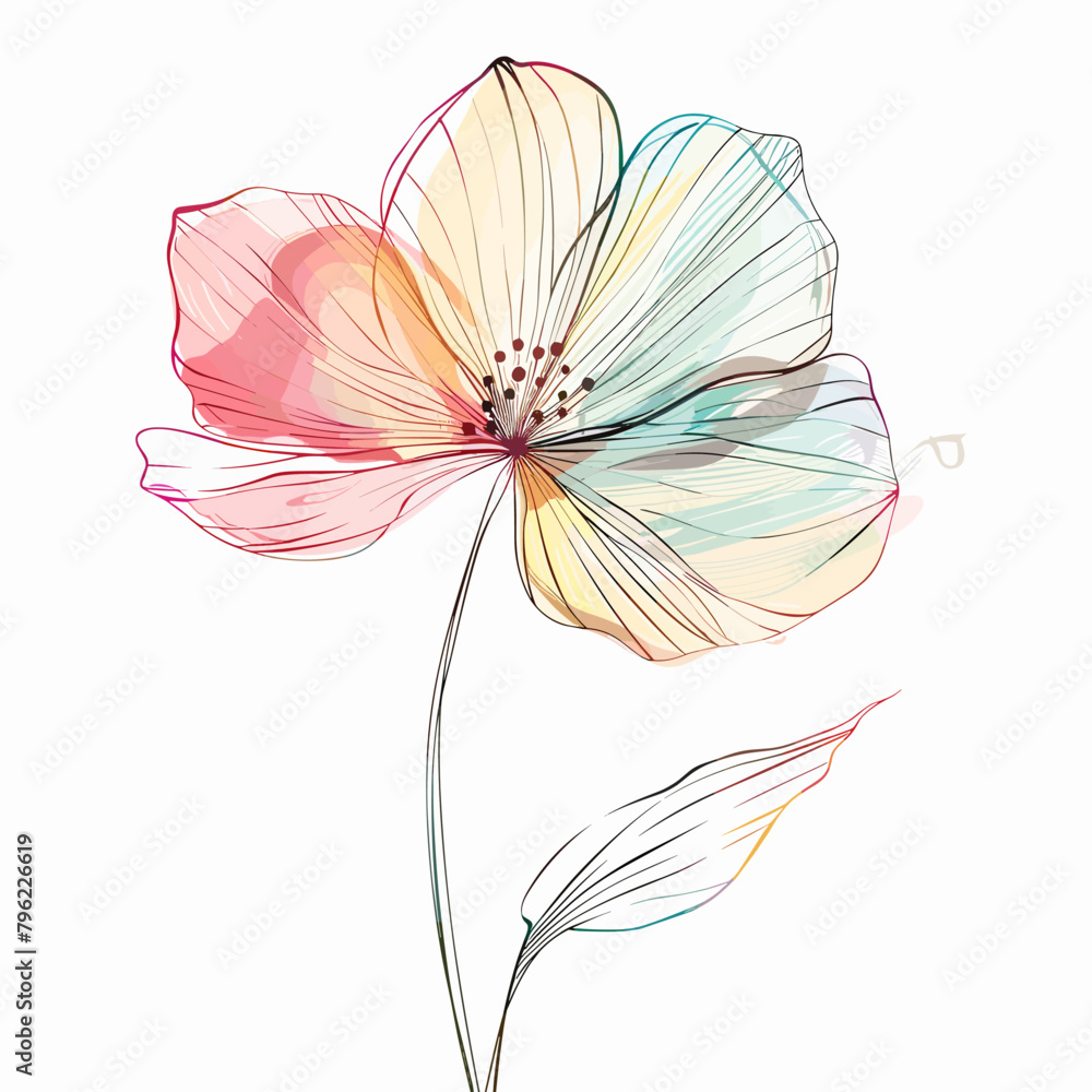 Fototapeta premium Flower with watercolor effect on white background. Vector illustration.