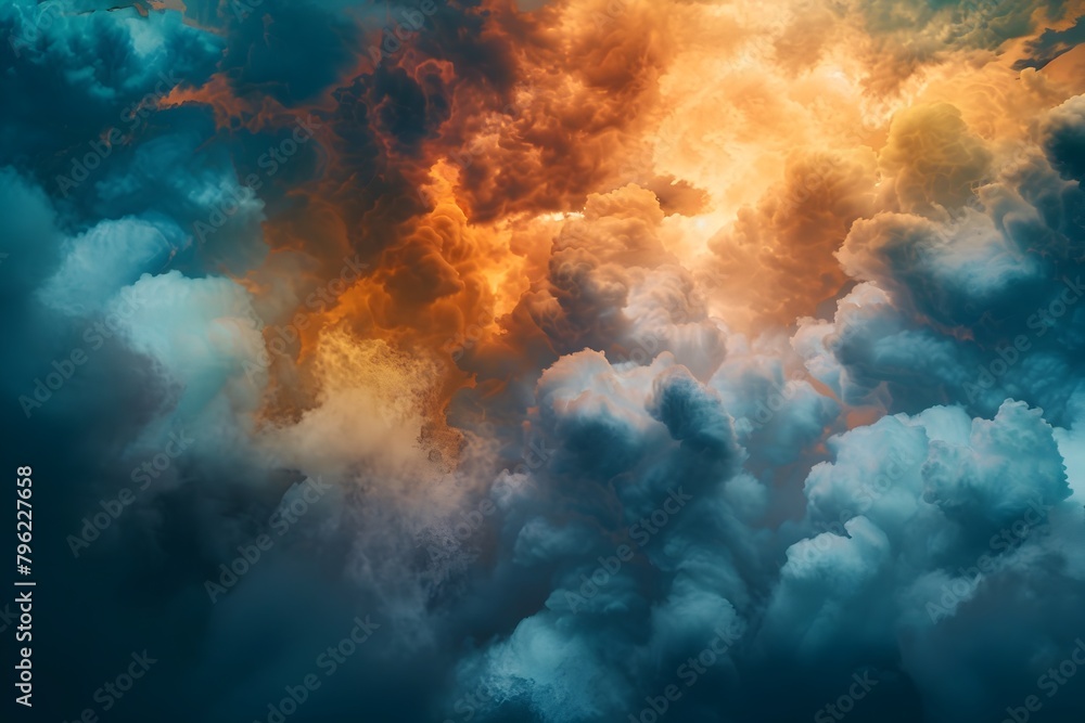 Dramatic and Captivating Inferno in the Sky:Intense Fiery Explosion with Swirling Clouds of Smoke and Vibrant Colors for Powerful Visuals