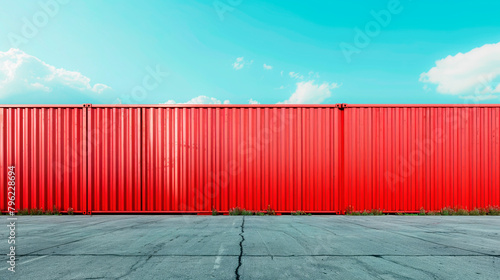 Red shipping containers in the row. Line of container shipping.