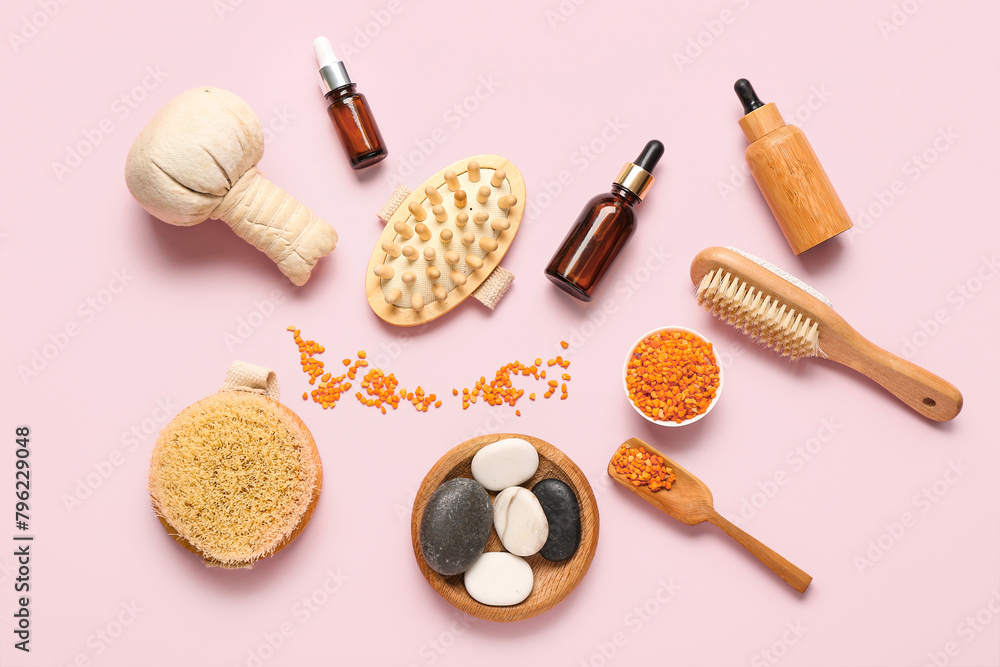 Beautiful spa composition on pink background Beautiful spa composition on pink background
