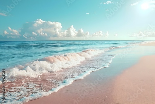 Captivating Coastal Serenity:A Breathtaking Panorama of Sun-Drenched Shores and Enchanting Ocean Waves © TEERAWAT