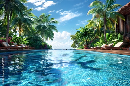 Picturesque Poolside Oasis A Serene Tropical Escape for Relaxation and Recreation