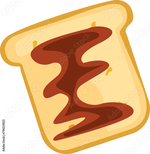 White bread toast icon with chocolate vector image. Chocolate paste sandwich isolated on white