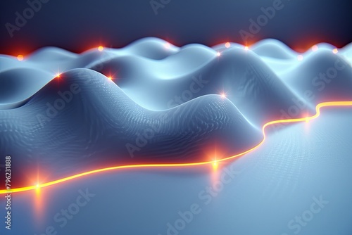 a computer generated image of a blue surface with waves and lights coming out of it photo
