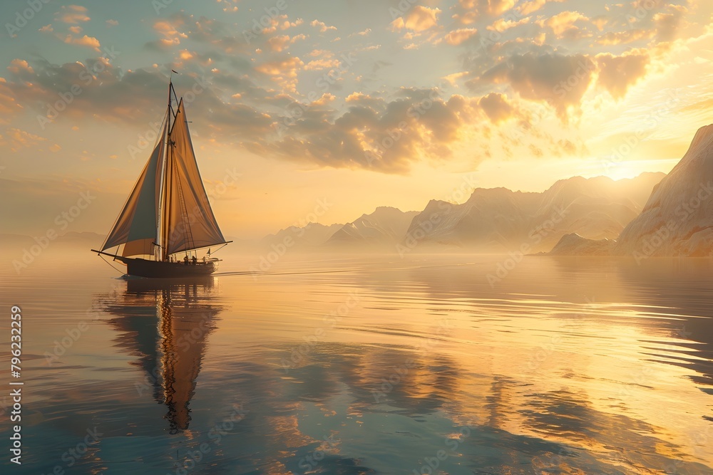 Sails Silently Glide Across Serene Ocean at Sunset,Inviting Viewers to Explore New Horizons