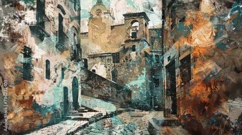An abstract interpretation of an old European town photo