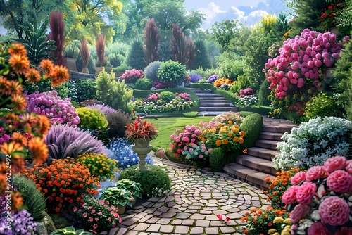 Captivating Oasis of Vibrant Floral and Lush Green Gardens in Full Bloom