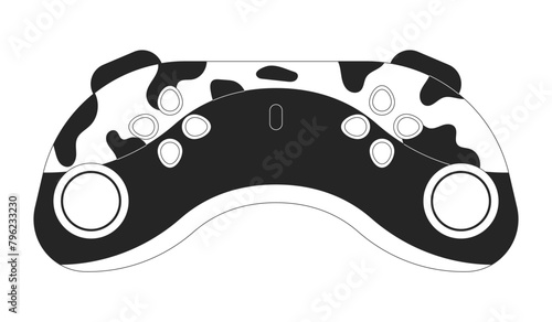 Controller joystick black and white 2D line cartoon object. Gaming console isolated vector outline item. Videogame device. Gamer gadget. Buttons gamepad video game monochromatic flat spot illustration