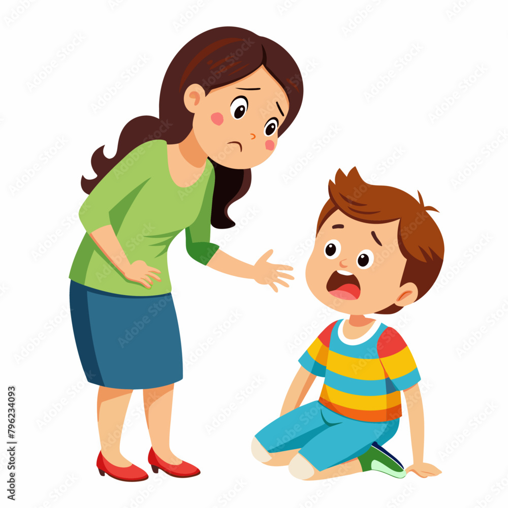 Mother is disciplining her child and the boy cry so sad, solid white background (2) Mother is disciplining her child and the boy cry so sad, solid white background (2)