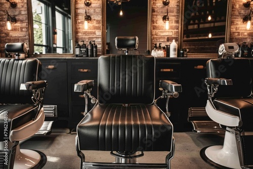 a barber shop with old barber chairs. generative ai