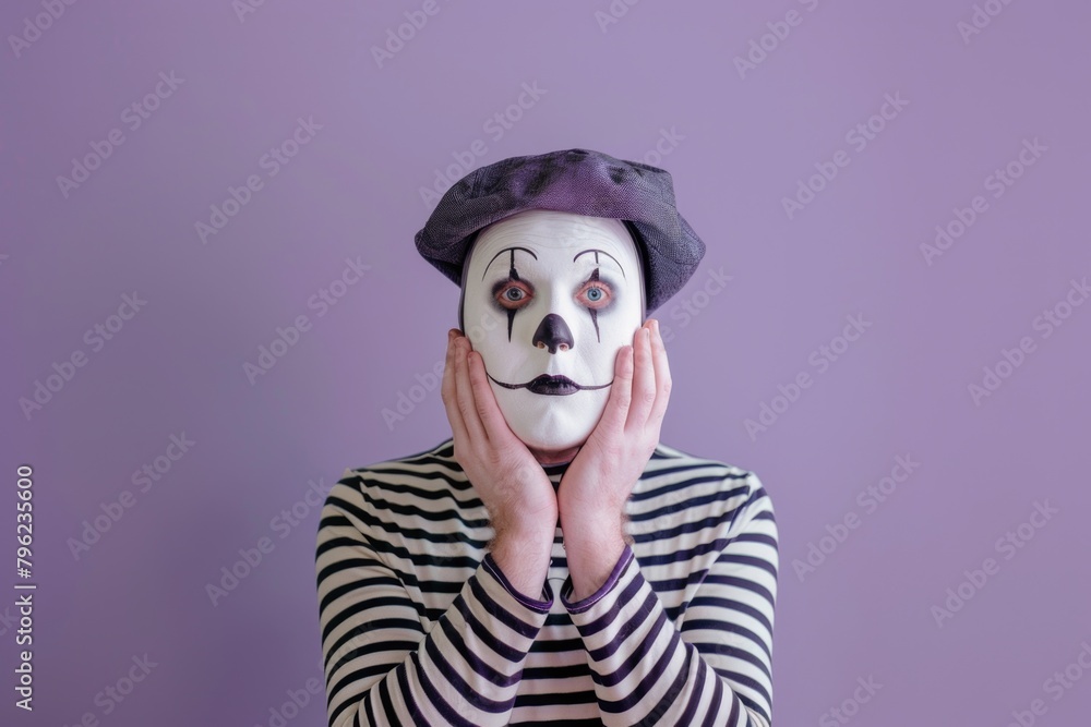 A person wearing a clown mask. Suitable for Halloween themes A person wearing a clown mask. Suitable for Halloween themes