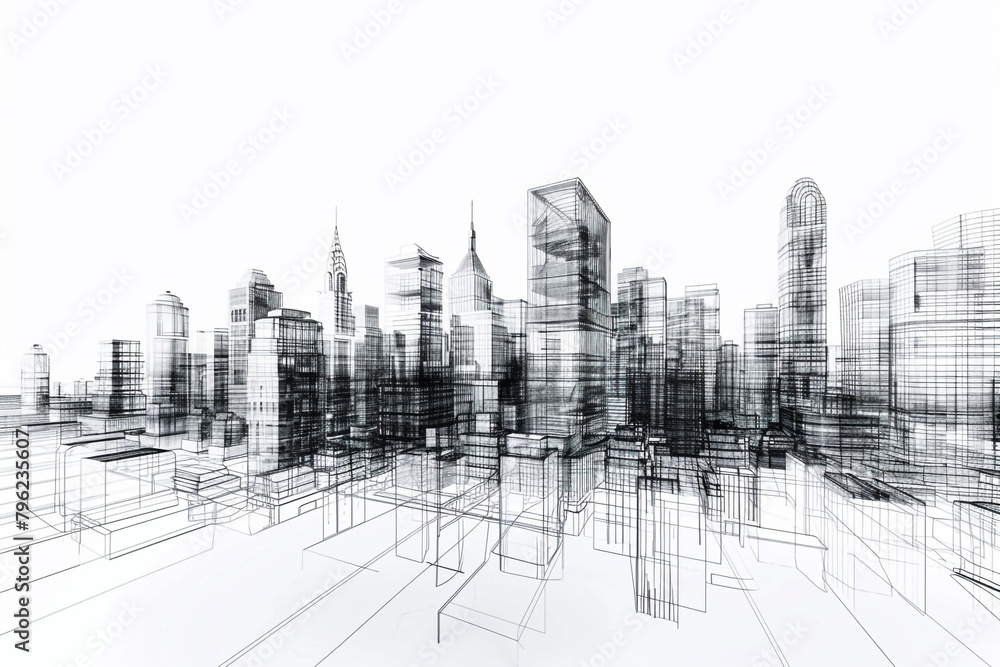 wireframe design of a popular city skyline