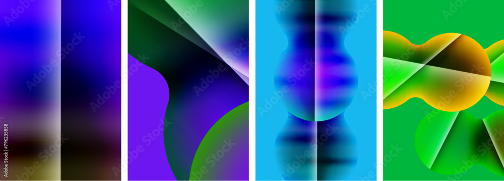 a collage of colorful abstract images on a green background . High quality