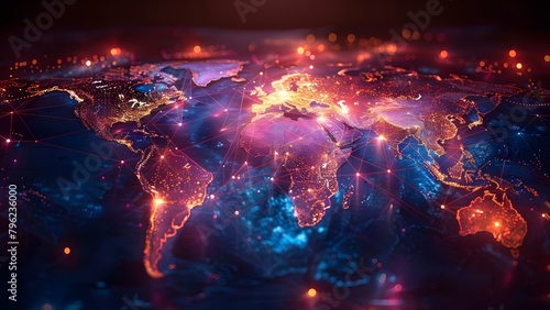 Global Connectivity: World Map on Dark Background. Concept Global Connectivity, World Map, Dark Background