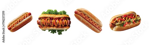 Collection of Hot dog isolated on transparent background. Generated ai.