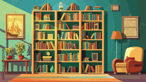 Shelf unit with books in room Vectot style vector design