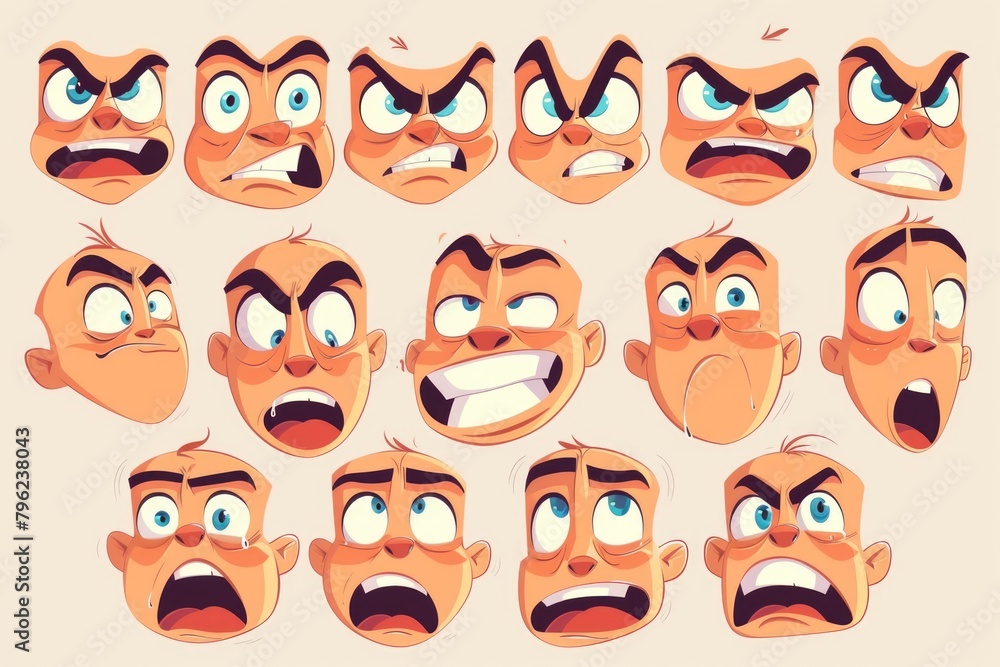 Collection of cartoon faces showing different emotions. Suitable for various projects Collection of cartoon faces showing different emotions. Suitable for various projects
