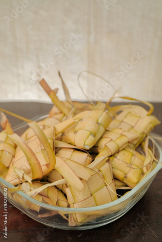 Obraz na płótnie Ketupat rice dumpling special dish at ied mubarak on table wood w salonie