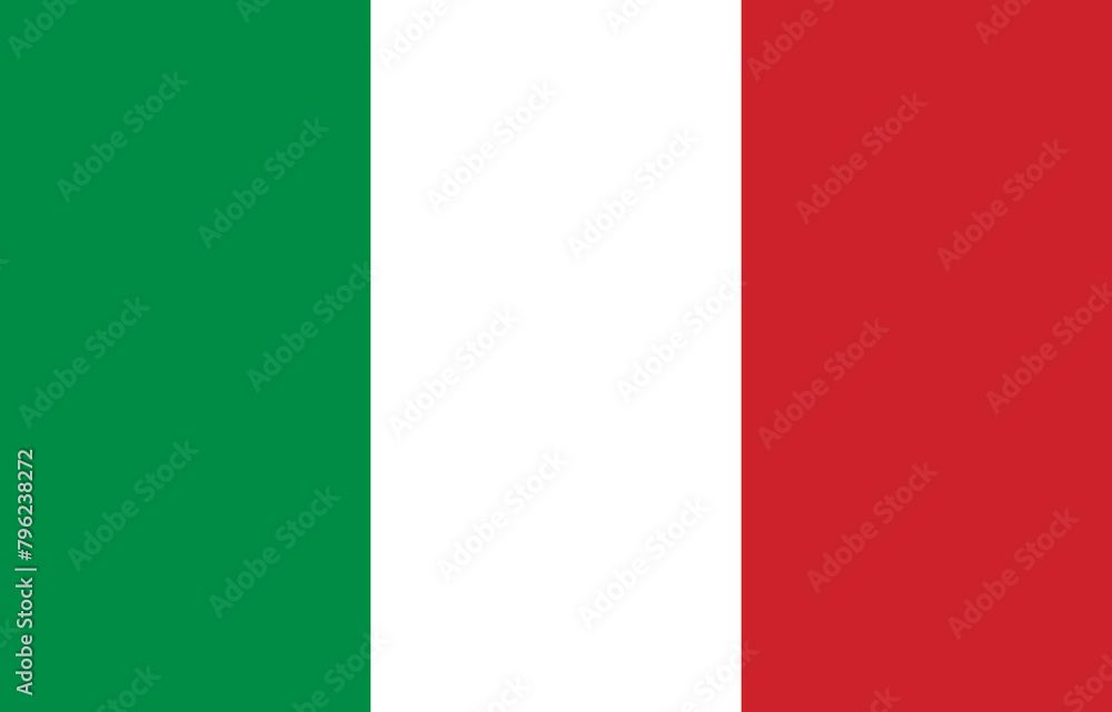 The national flag of Italy with the correct official colours which is a tricolour of three vertical stripes of green, white and red, stock illustration image