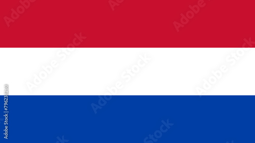 The national flag of the Netherlands with the correct official colours which is a tricolour of three horizontal stripes of red, white and blue, stock illustration image © Tony Baggett