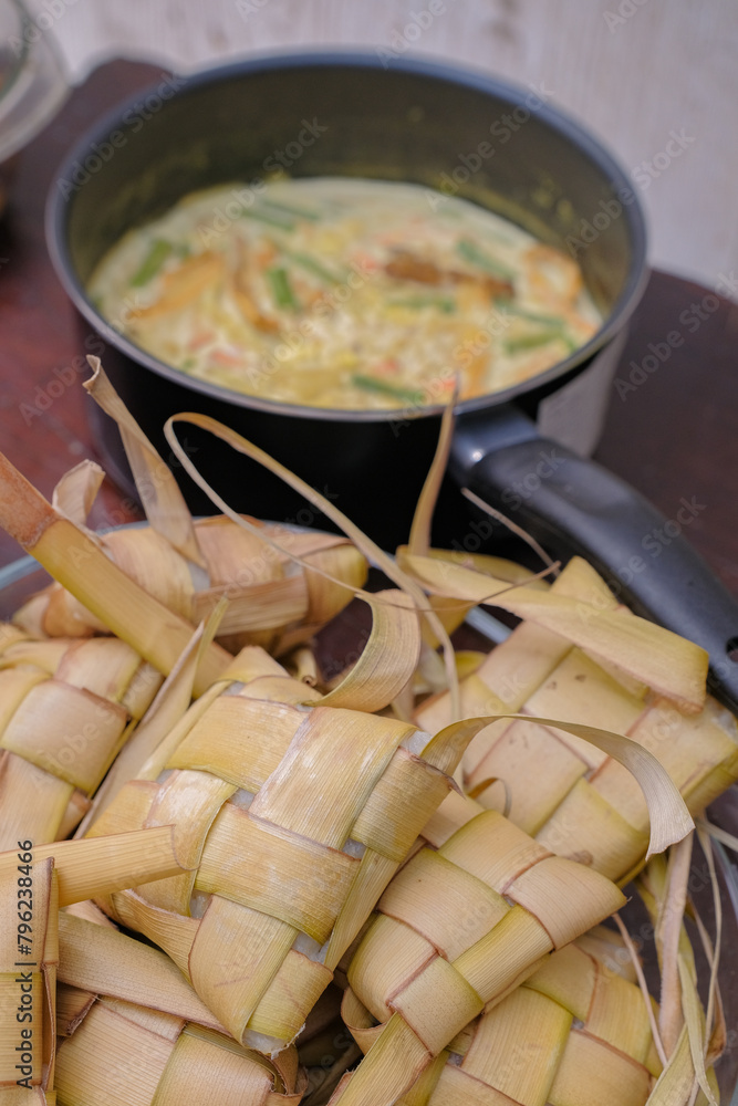 Ketupat typical Hari Raya, served with Lodeh. Special dishes during Eid al-Fitr, especially in Malaysia