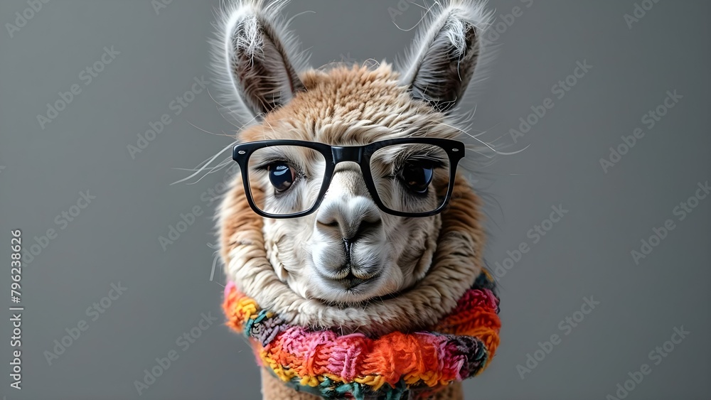 Naklejka premium Alpaca llama with thumbs up approving good work wide banner with copy space. Concept Alpaca Llama, Thumbs Up, Good Work, Wide Banner, Copy Space