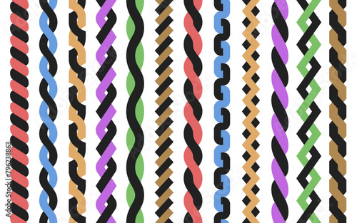 Duotone decorative rope brushes. Weaving pattern set. Vector illustration

