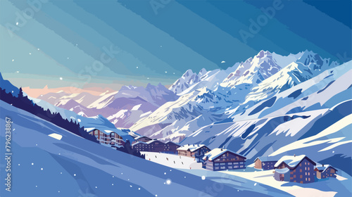 Ski resort in winter mountains. Val Thorens 3 Valleys