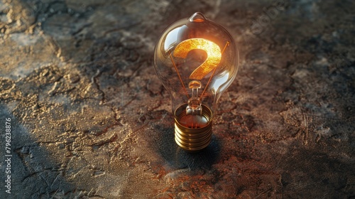 A light bulb casting a shadow of a question mark, illustrating inquiry and curiosity photo