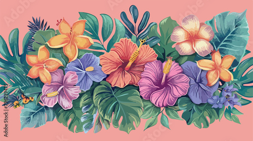 Exotic tropical flowers in pastel colors artwork for