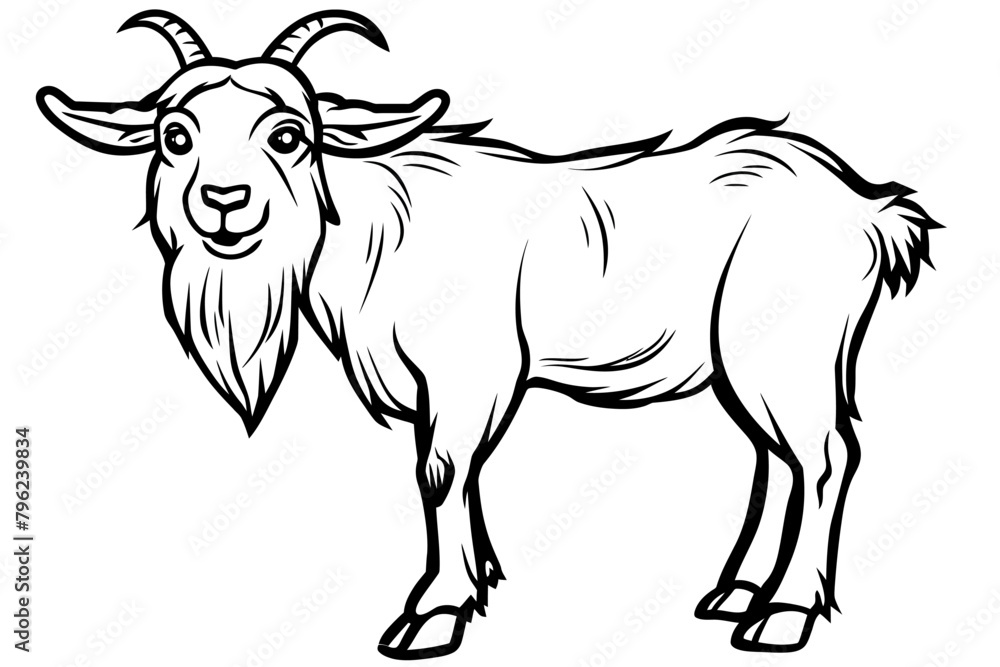 basic cartoon clip art of a Goat, bold lines, no gray scale, simple coloring page for toddlers