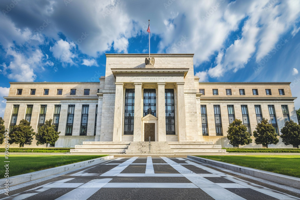 Obraz premium Zoomed-in image of a central bank's secure website page, displaying current monetary policies and interest rates 