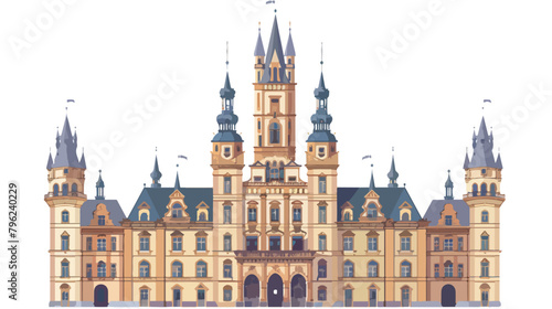 Facade of Liberec Town Hall. Old Czech building 