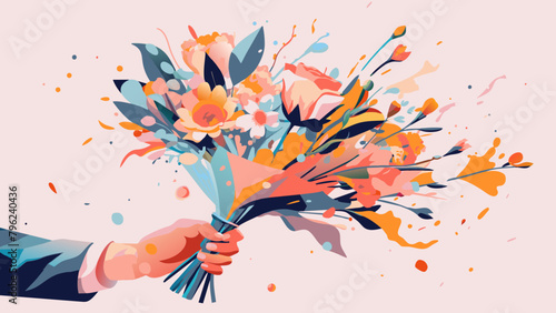 Vibrant Exploding Bouquet Illustration with Abstract Splashes