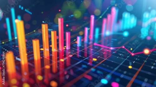 Colorful bar charts and line graphs representing financial data, illustrating the performance and trajectory of a successful business.
