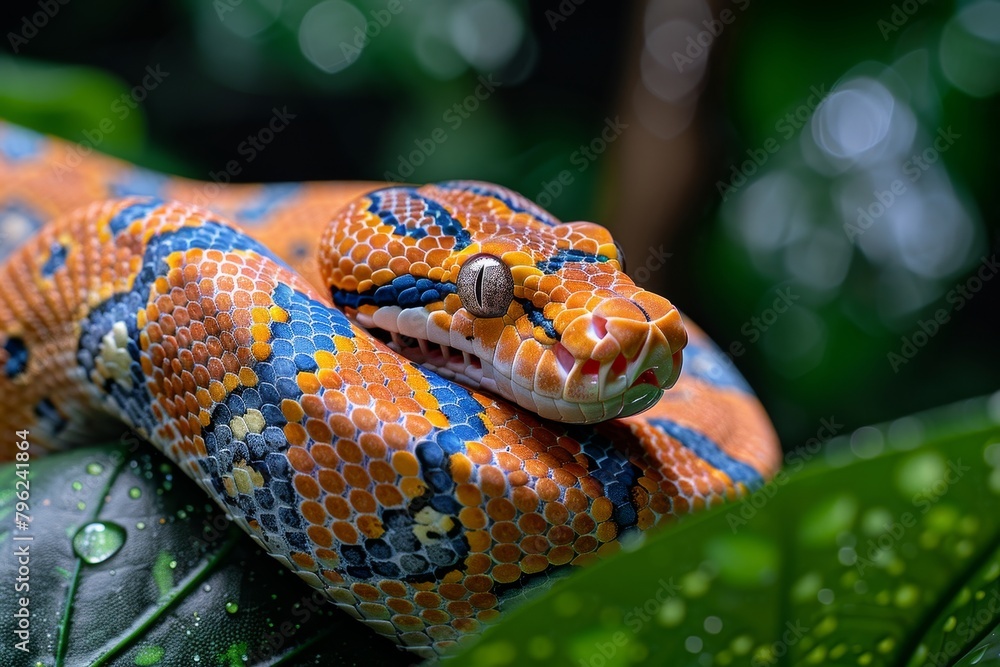Red-tailed Boa Constrictor: Wrapped around a tree branch with vibrant colors and smooth texture. Red-tailed Boa Constrictor: Wrapped around a tree branch with vibrant colors and smooth texture.