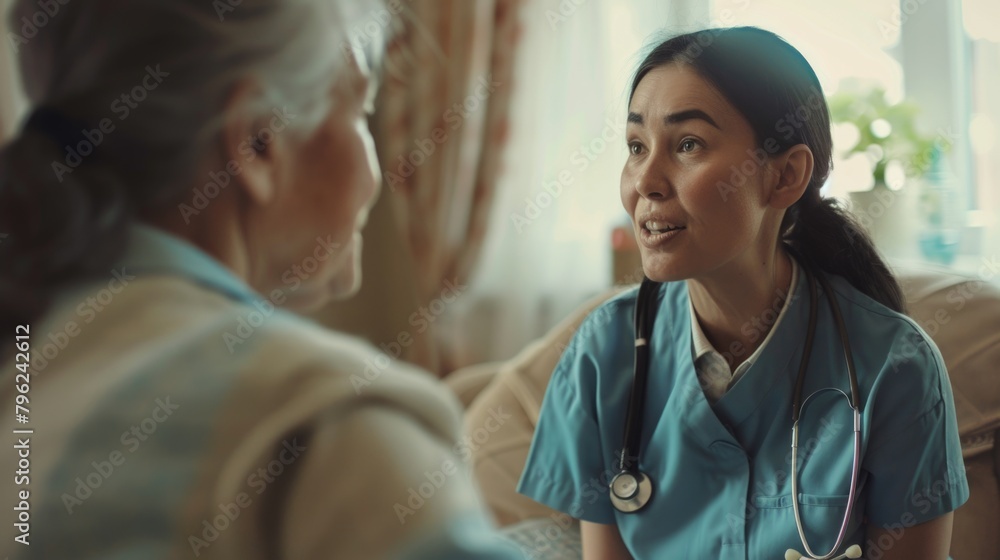Nurse having a conversation with a patient, suitable for healthcare concepts Nurse having a conversation with a patient, suitable for healthcare concepts