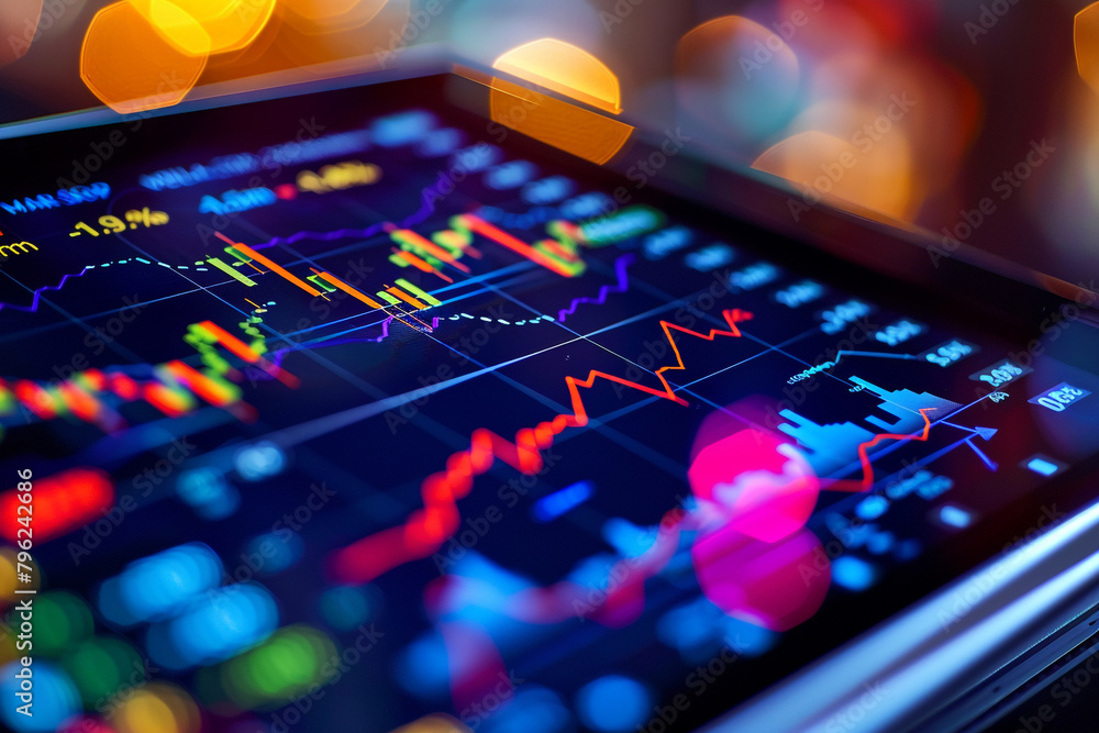 Zoomed-in image of a retail sales graph on a tablet, showing consumer spending trends Zoomed-in image of a retail sales graph on a tablet, showing consumer spending trends