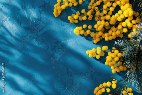 Bright yellow flowers on a vibrant blue background. Perfect for spring and nature-themed designs