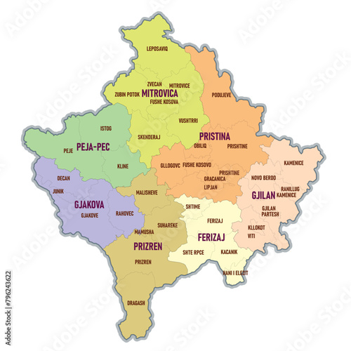 Map of Kosovo Administrative vector illustration