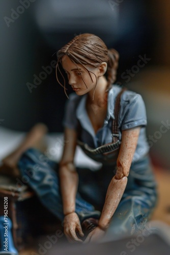 A woman figurine sitting on a table, suitable for home decor