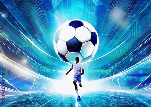 スポーツの概念でスタジアムでサッカーをするサッカー選手